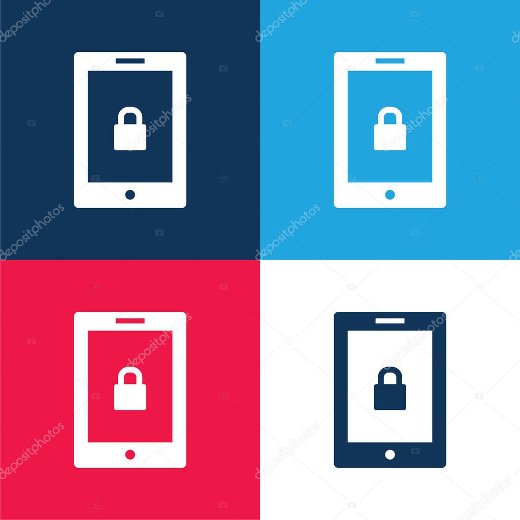 Blocked Tablet blue and red four color minimal icon set