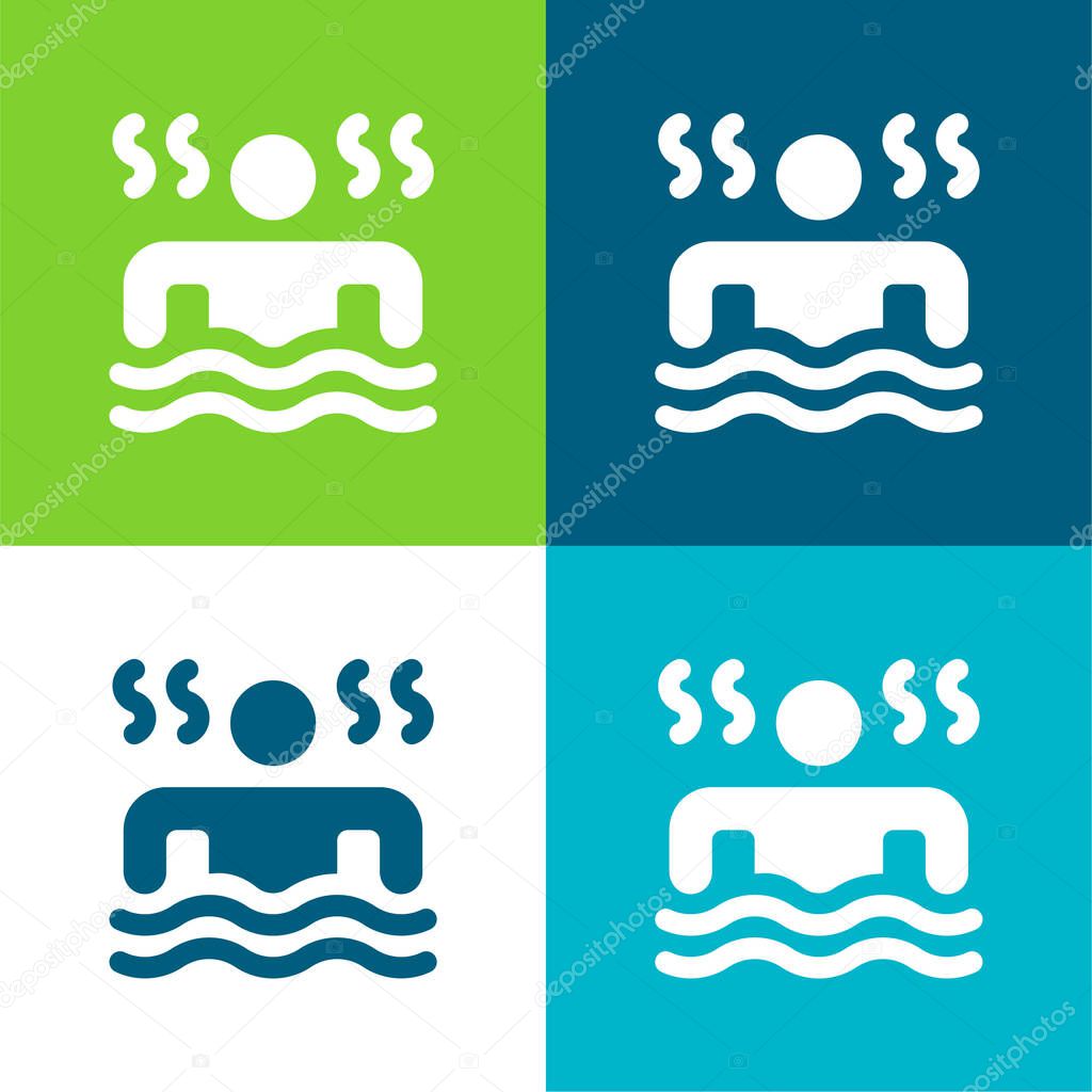 Bath Flat four color minimal icon set