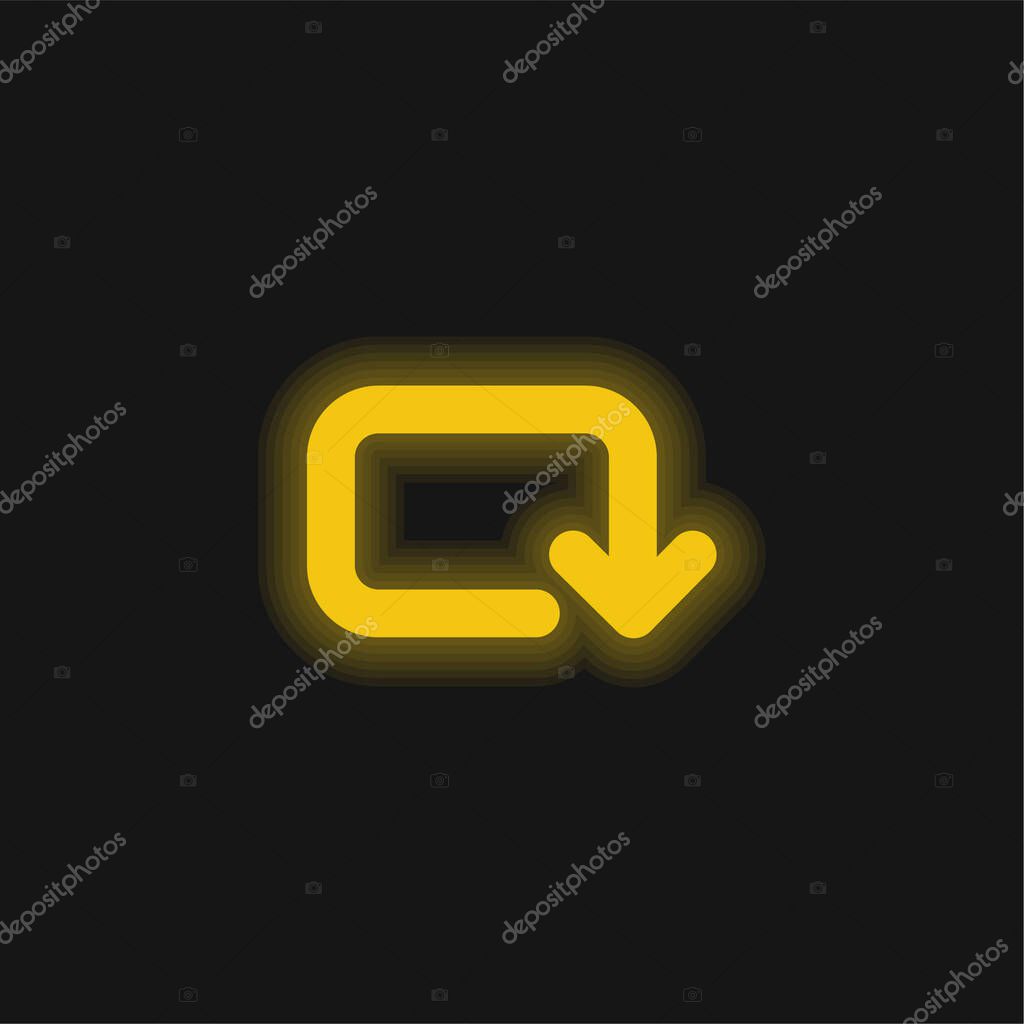 Arrow Of Rounded Rectangular Clockwise Rotation yellow glowing neon icon
