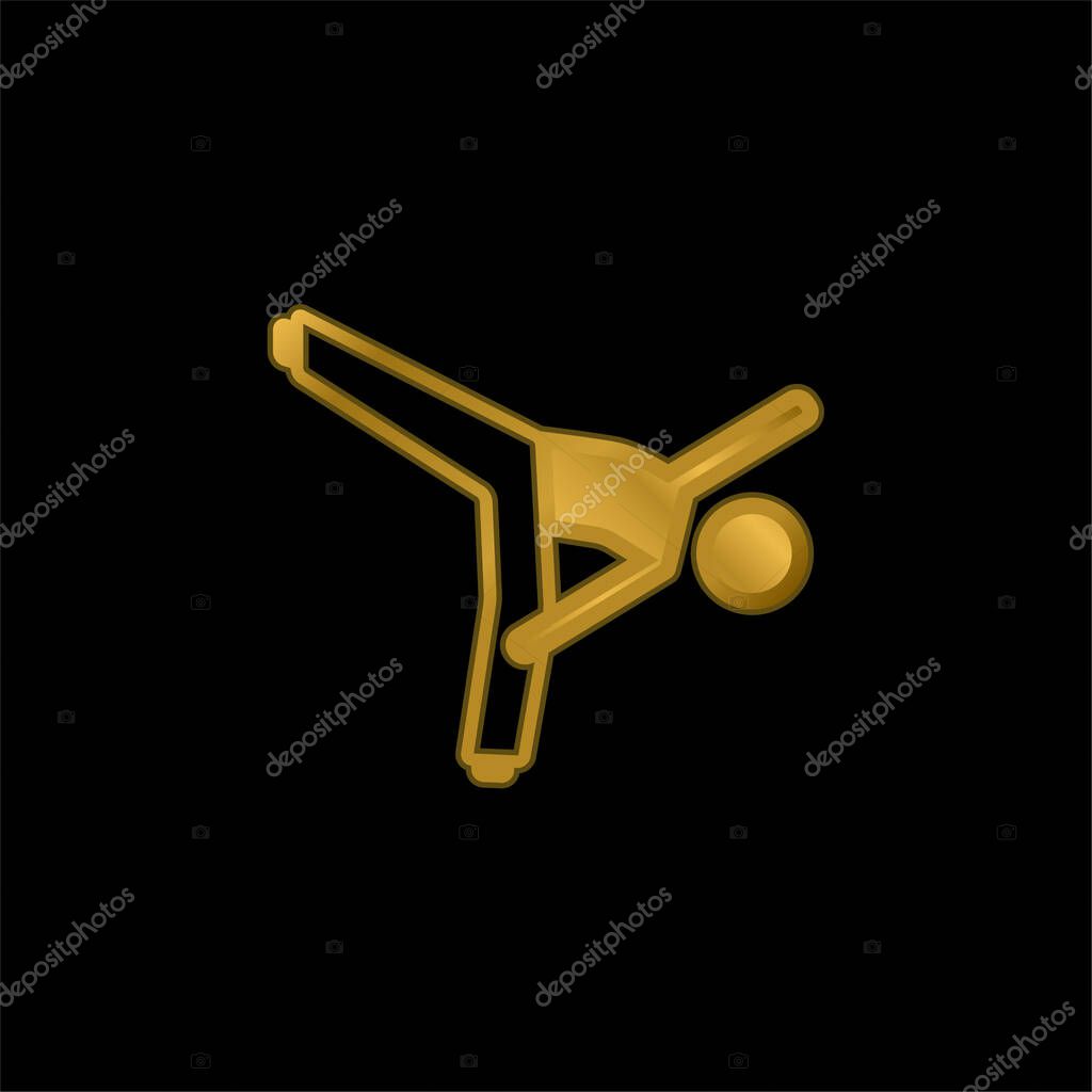 Boy Up Kick gold plated metalic icon or logo vector