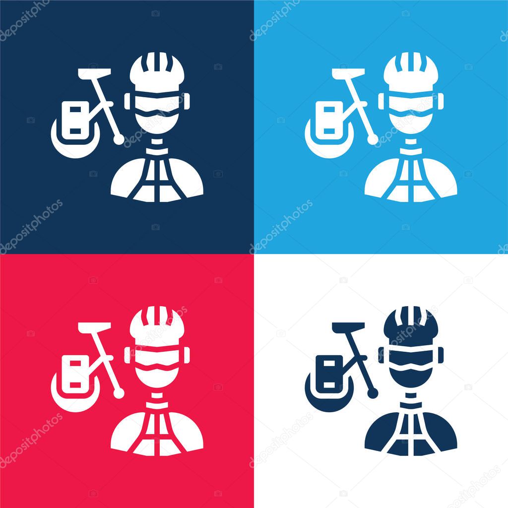 Biker blue and red four color minimal icon set