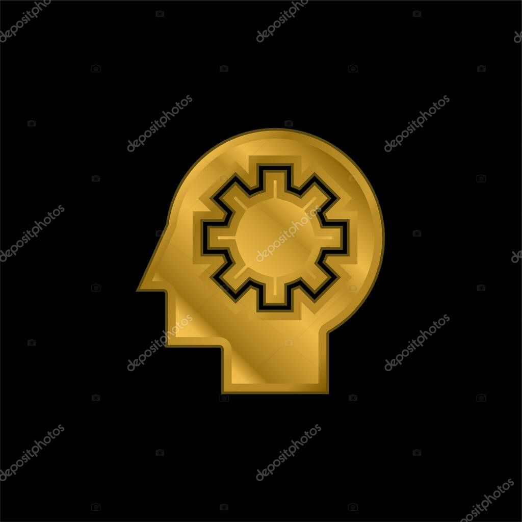 Brain Process gold plated metalic icon or logo vector