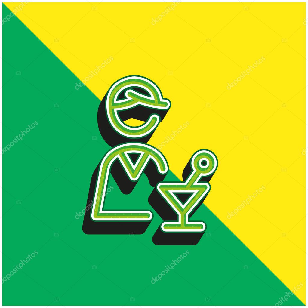 Bartender Green and yellow modern 3d vector icon logo