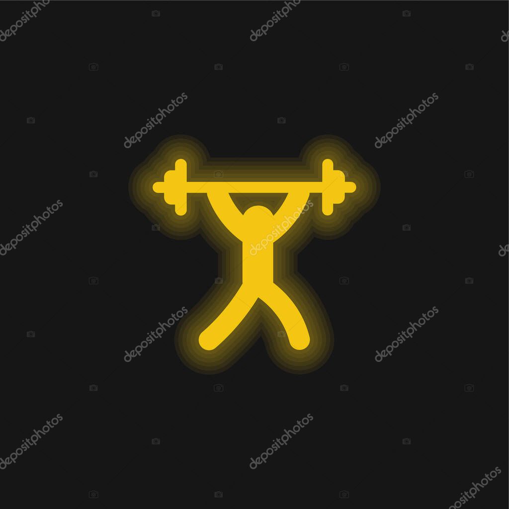 Barbell yellow glowing neon icon