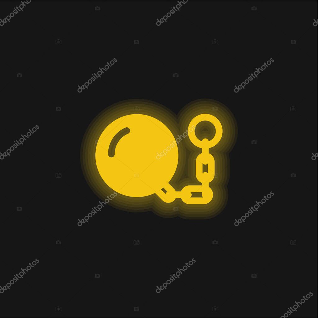 Ball And Chain yellow glowing neon icon