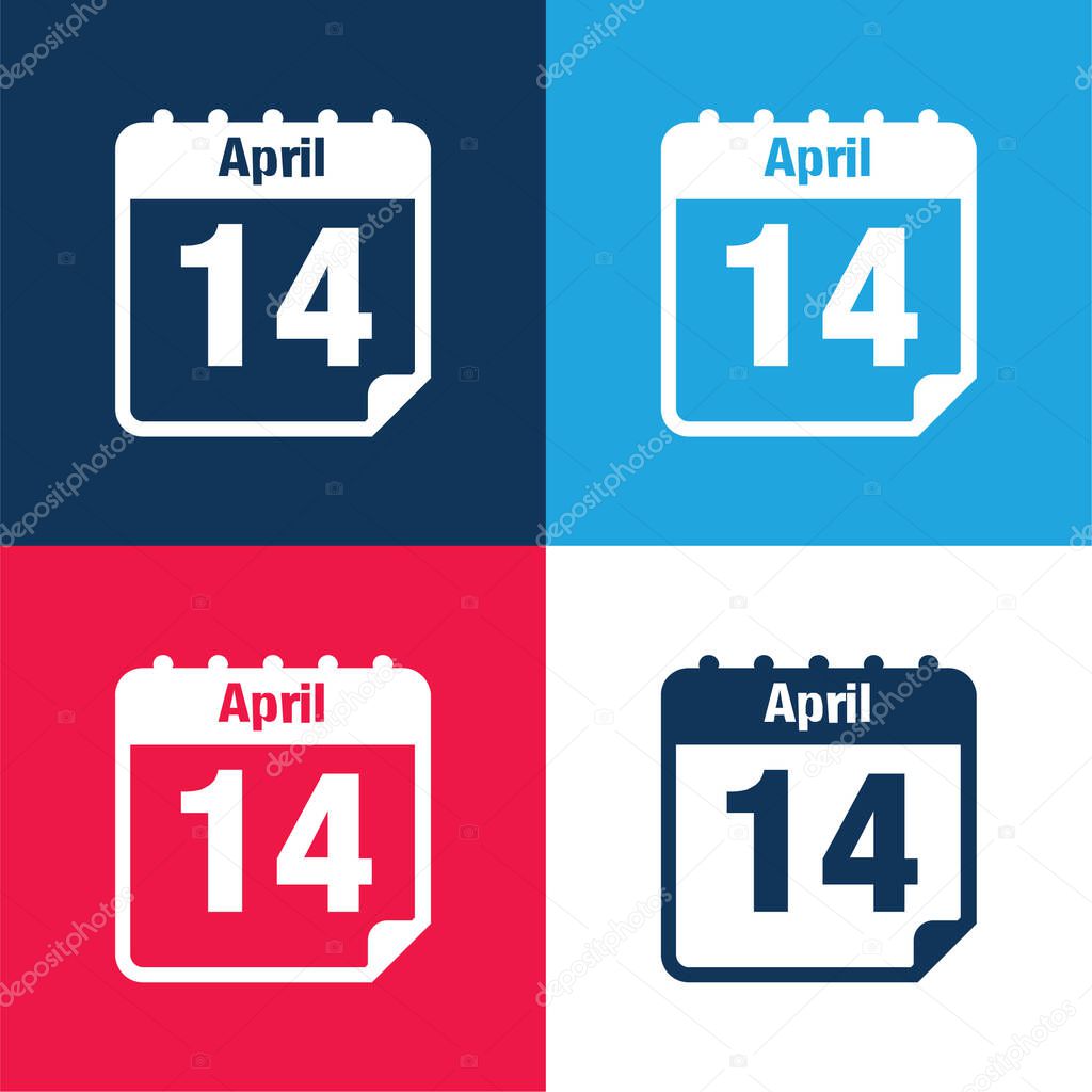 April 14 Calendar Page Day blue and red four color minimal icon set