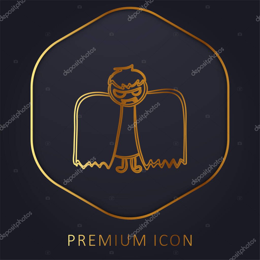 Boy With Halloween Winged Costume golden line premium logo or icon