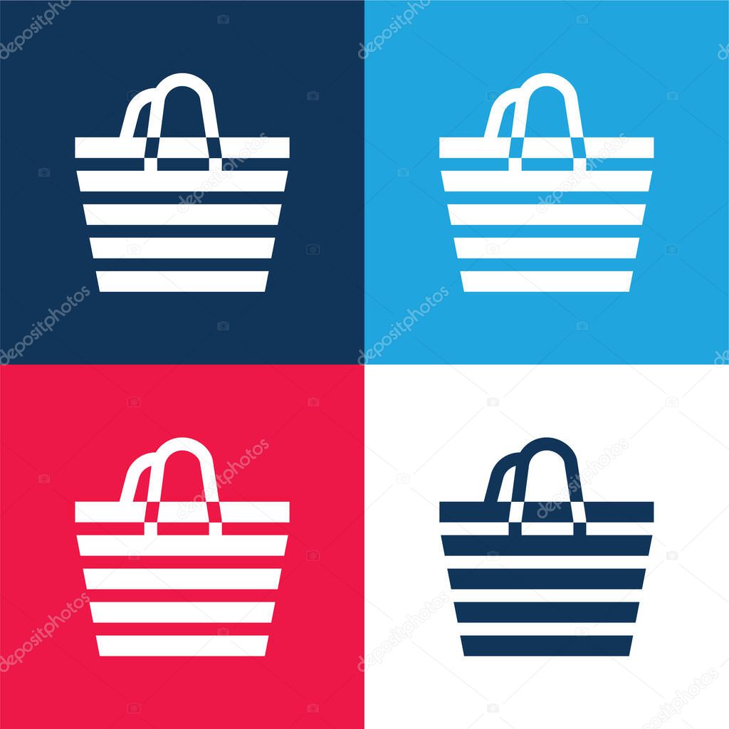 Beach Bag blue and red four color minimal icon set