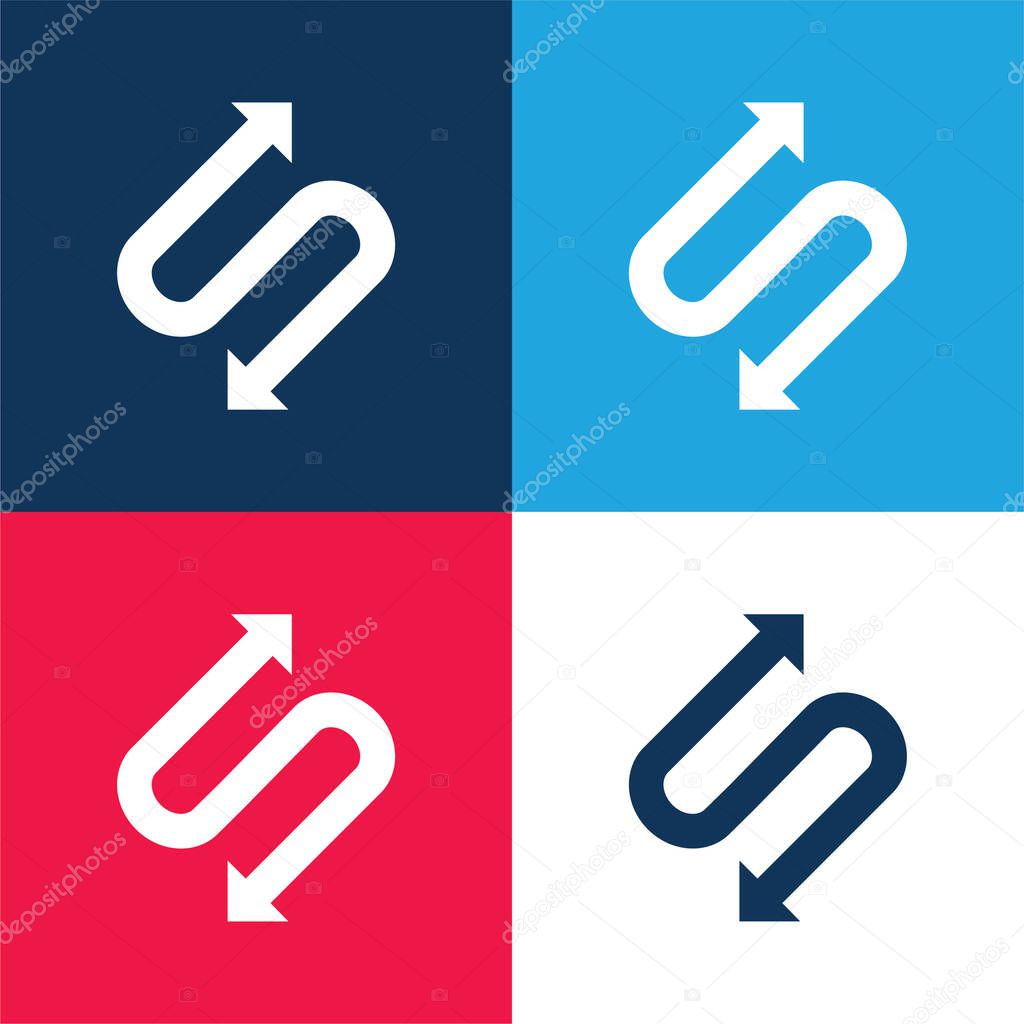 Arrow With Two Points In S Shape blue and red four color minimal icon set