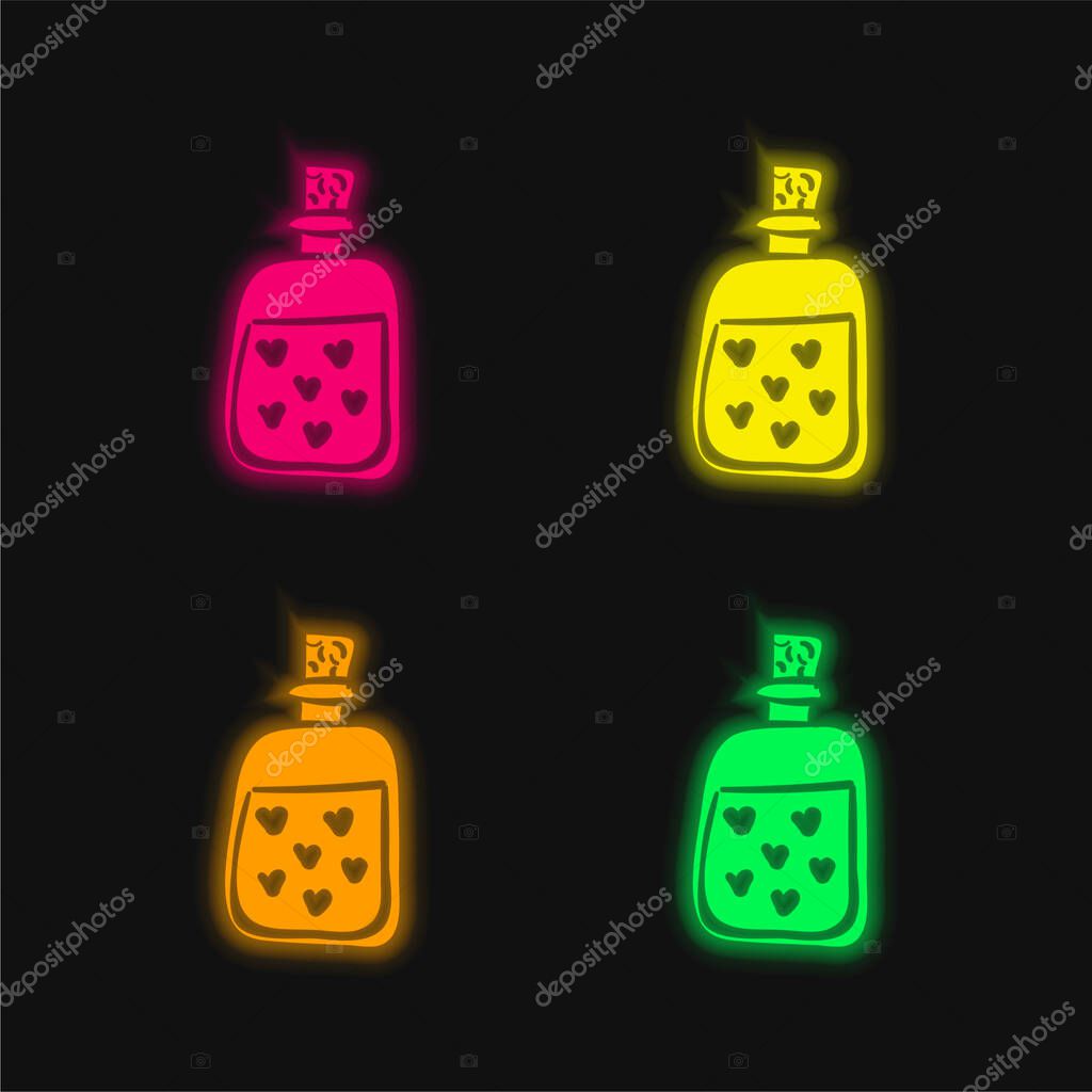 Bottle four color glowing neon vector icon