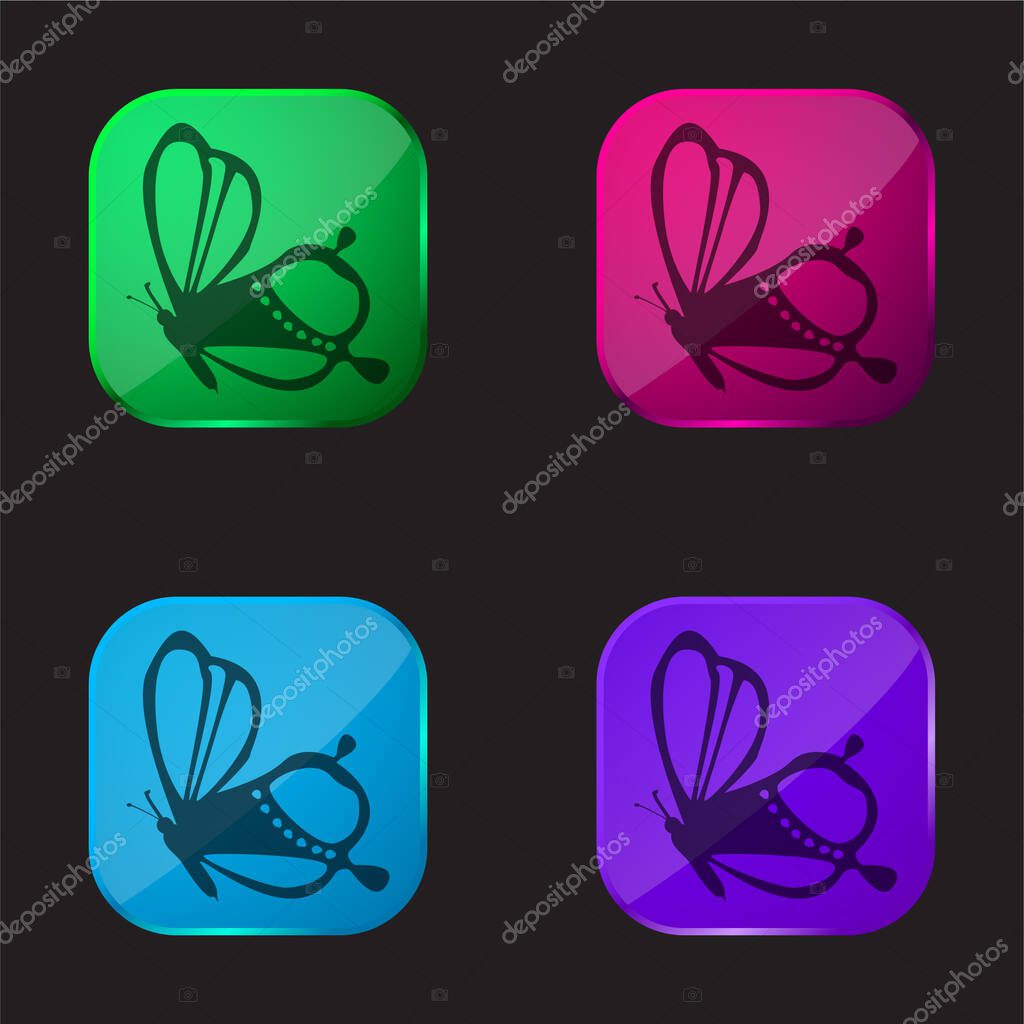 Beauty On Butterfly Side View Design four color glass button icon