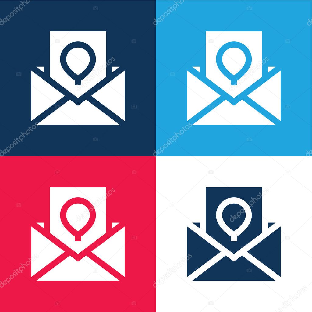 Birthday Card blue and red four color minimal icon set