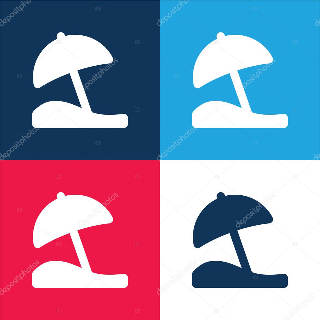 Beach Umbrella blue and red four color minimal icon set
