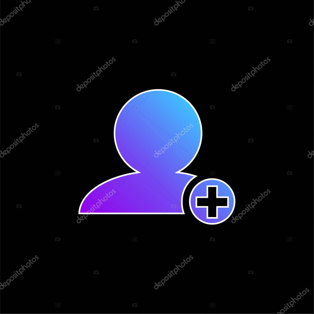 Add People Interface Symbol Of Black Person Close Up With Plus Sign In Small Circle blue gradient vector icon