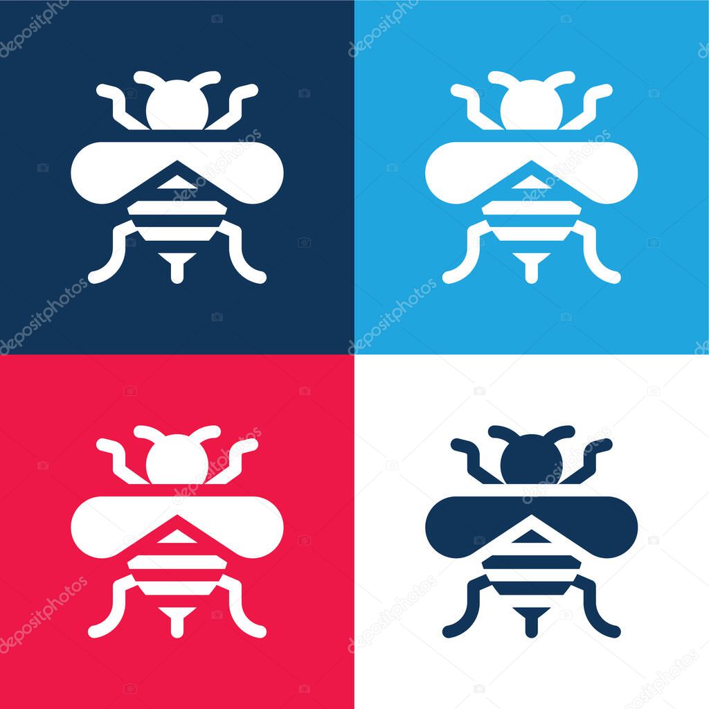 Bee blue and red four color minimal icon set