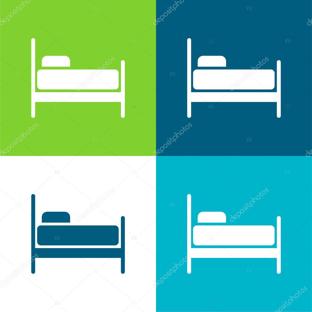 Bed Flat four color minimal icon set