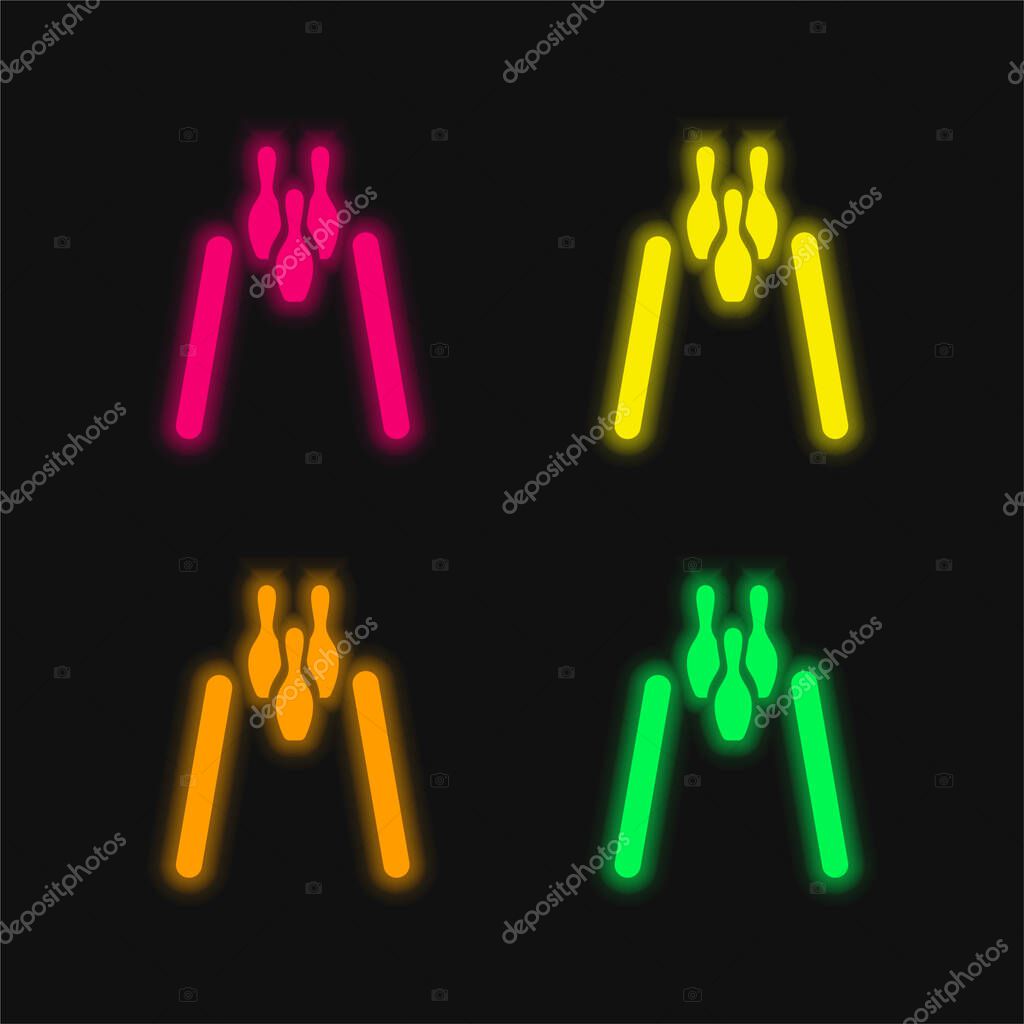 Bowling four color glowing neon vector icon