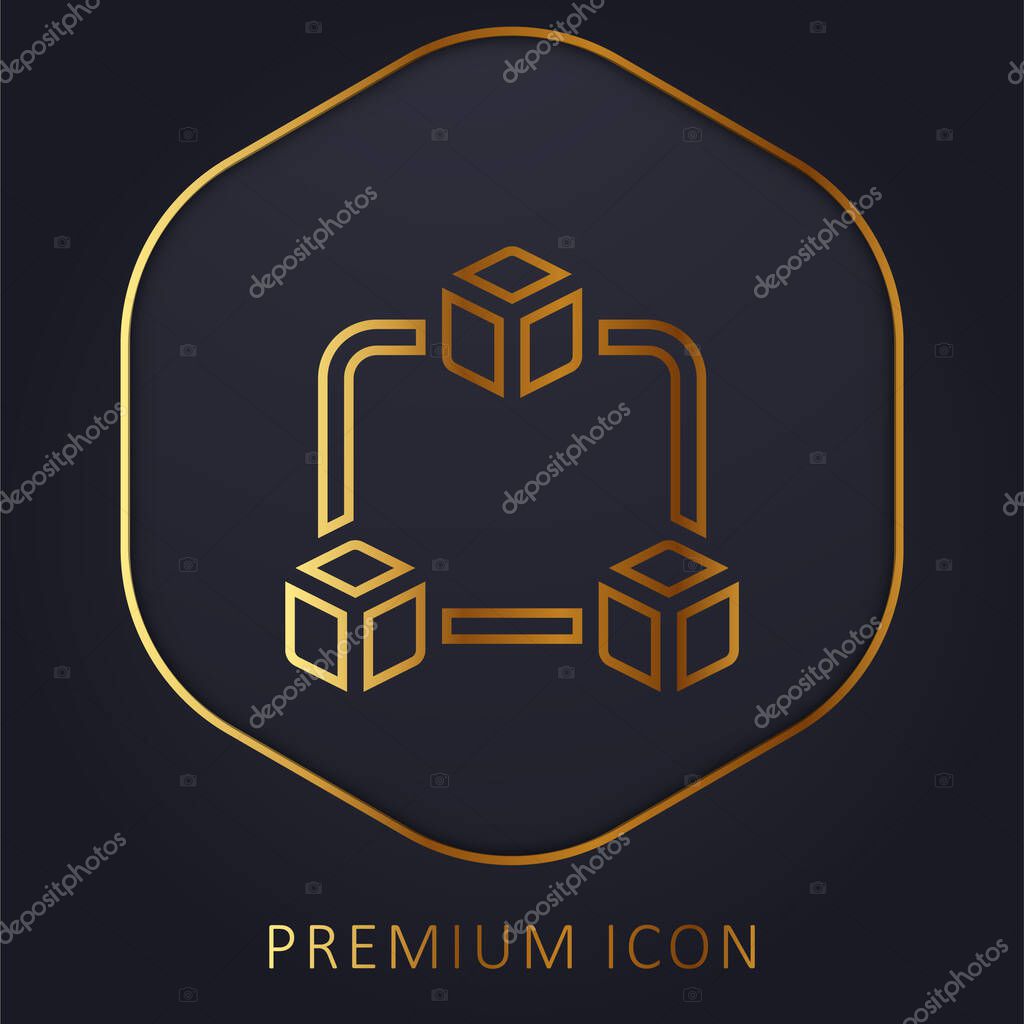 Blockchain golden line premium logo or icon
