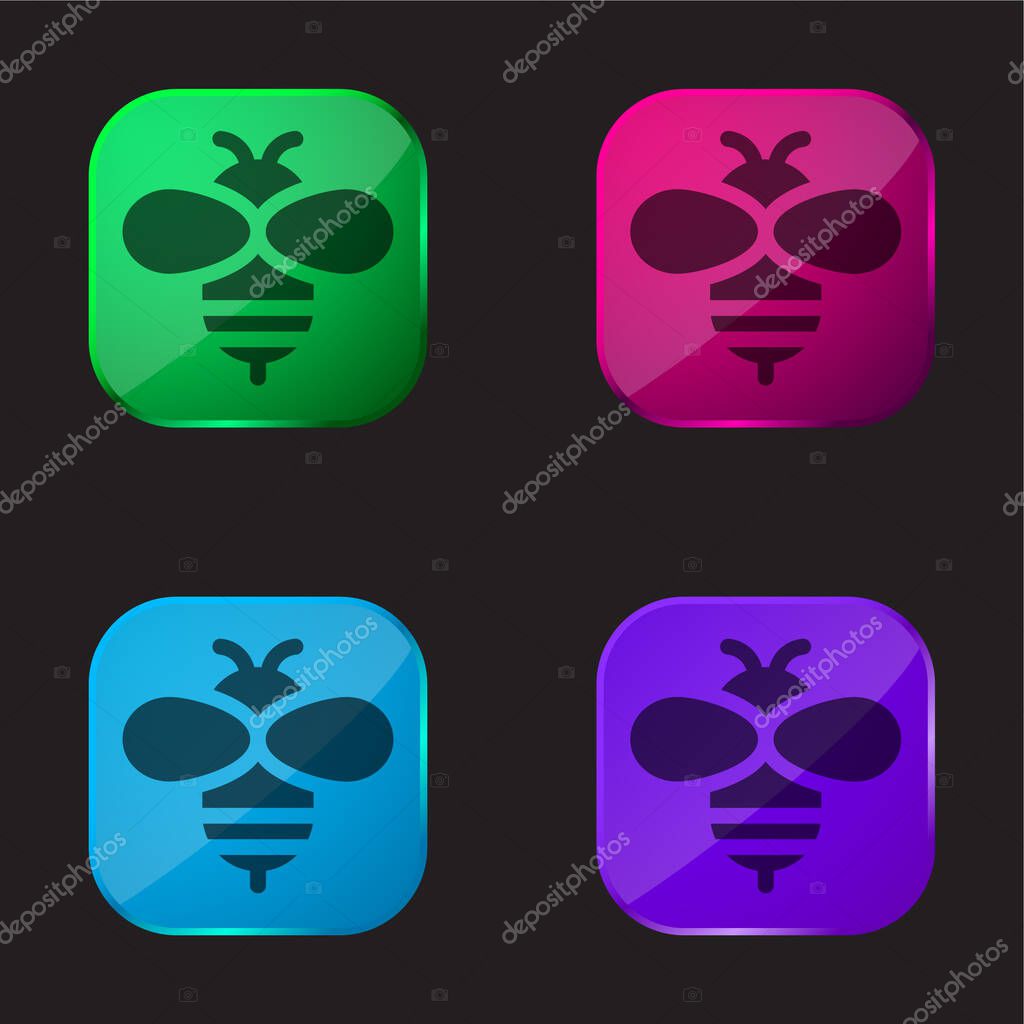 Bee four color glass button icon