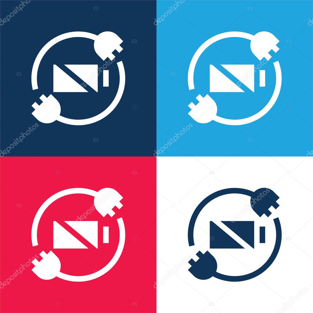 Battery Status blue and red four color minimal icon set