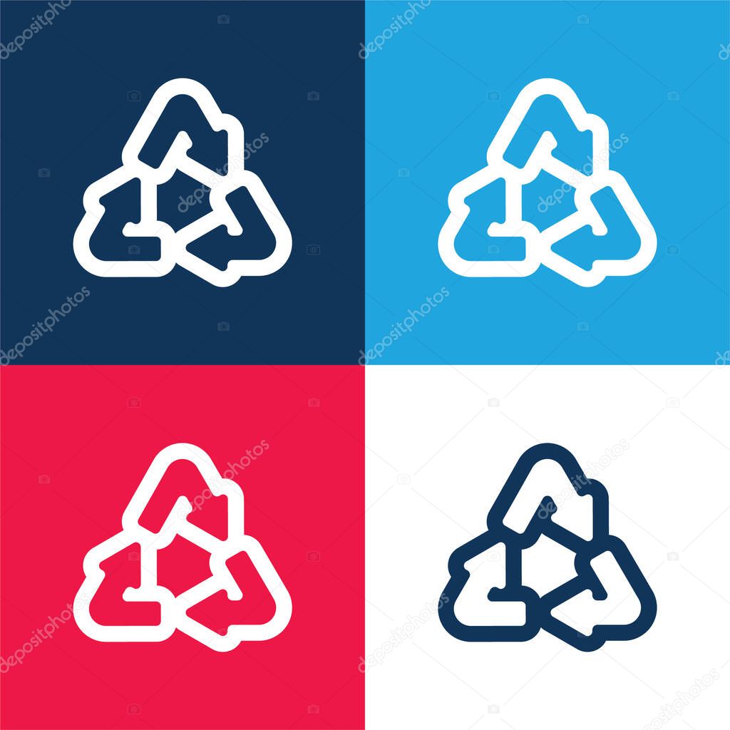 Arrows Recycling Triangle Outline blue and red four color minimal icon set