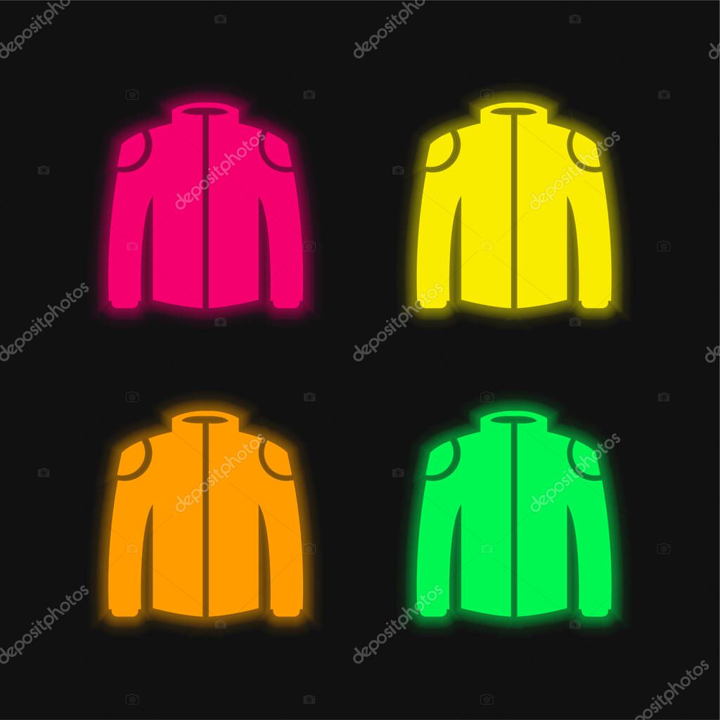 Black Jacket four color glowing neon vector icon