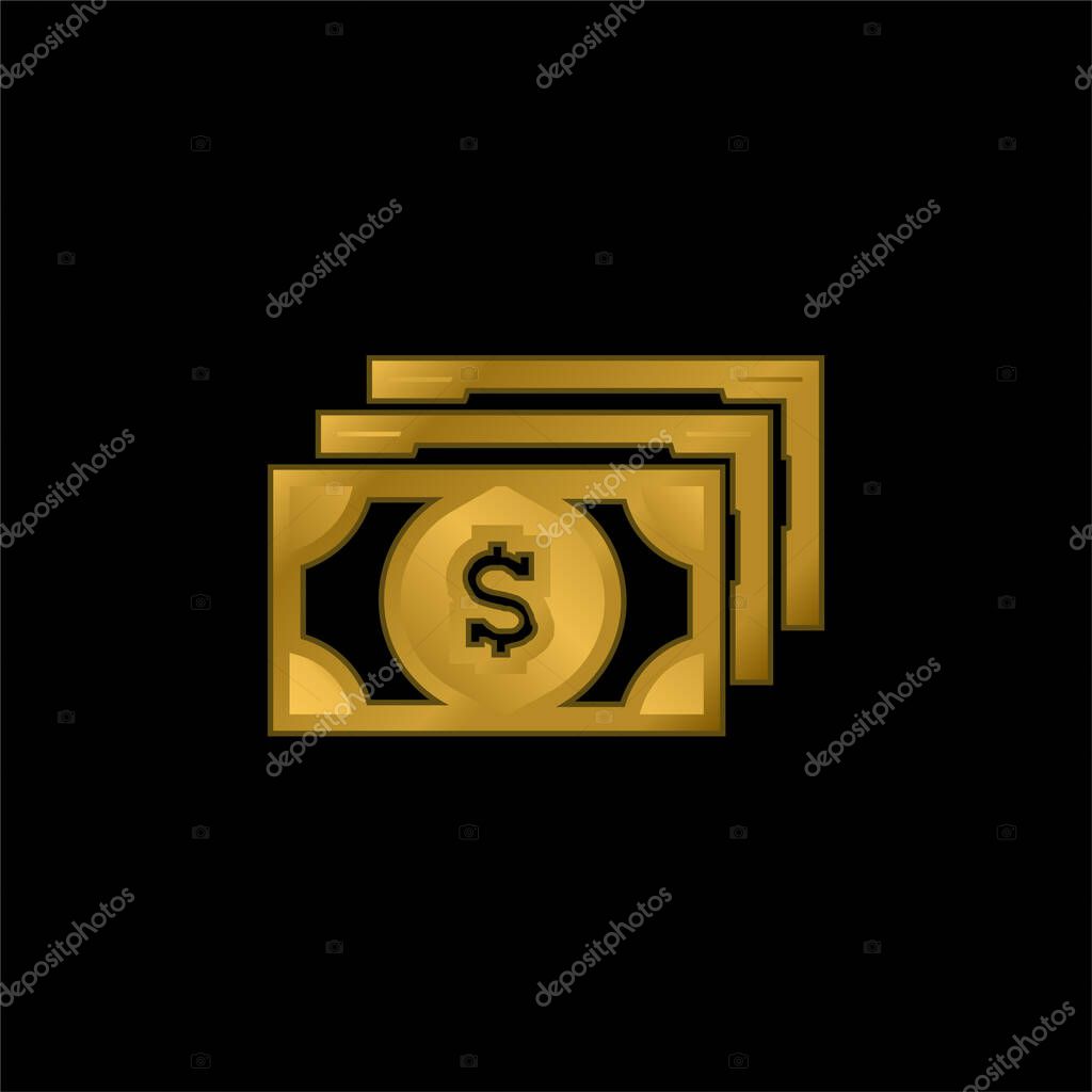 Bills Of Dollars gold plated metalic icon or logo vector