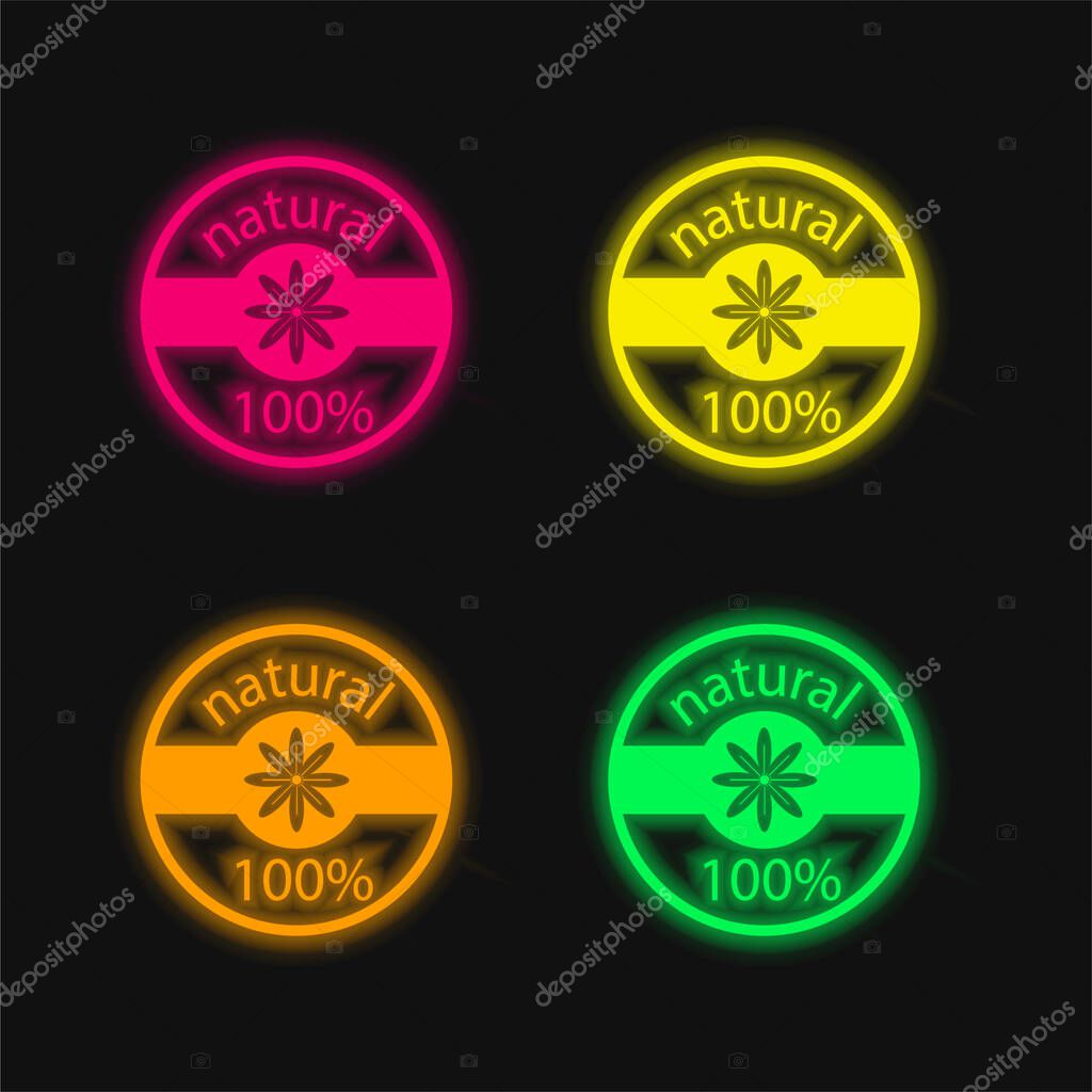 100 % Natural Badge four color glowing neon vector icon