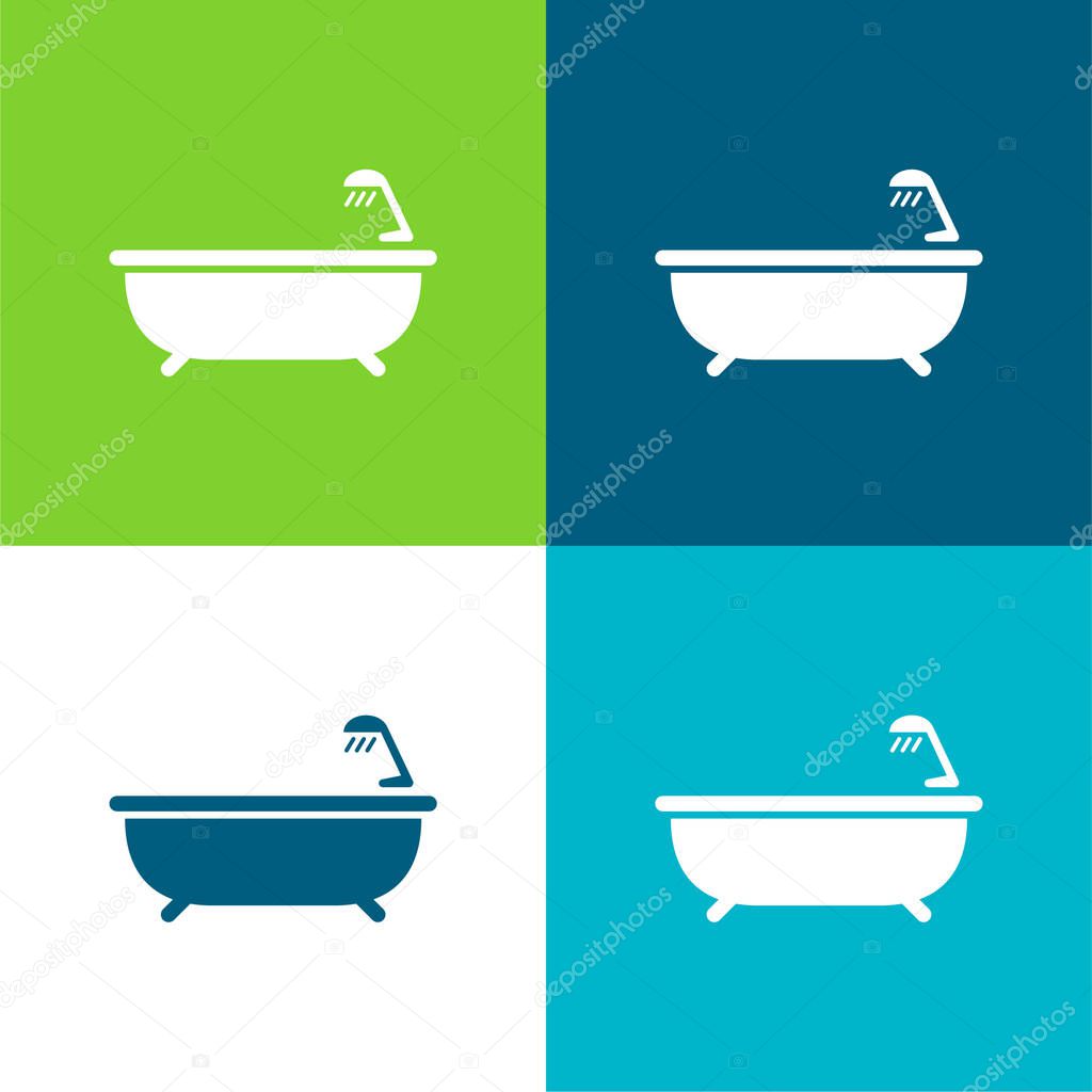 Bath Tub With Shower Flat four color minimal icon set