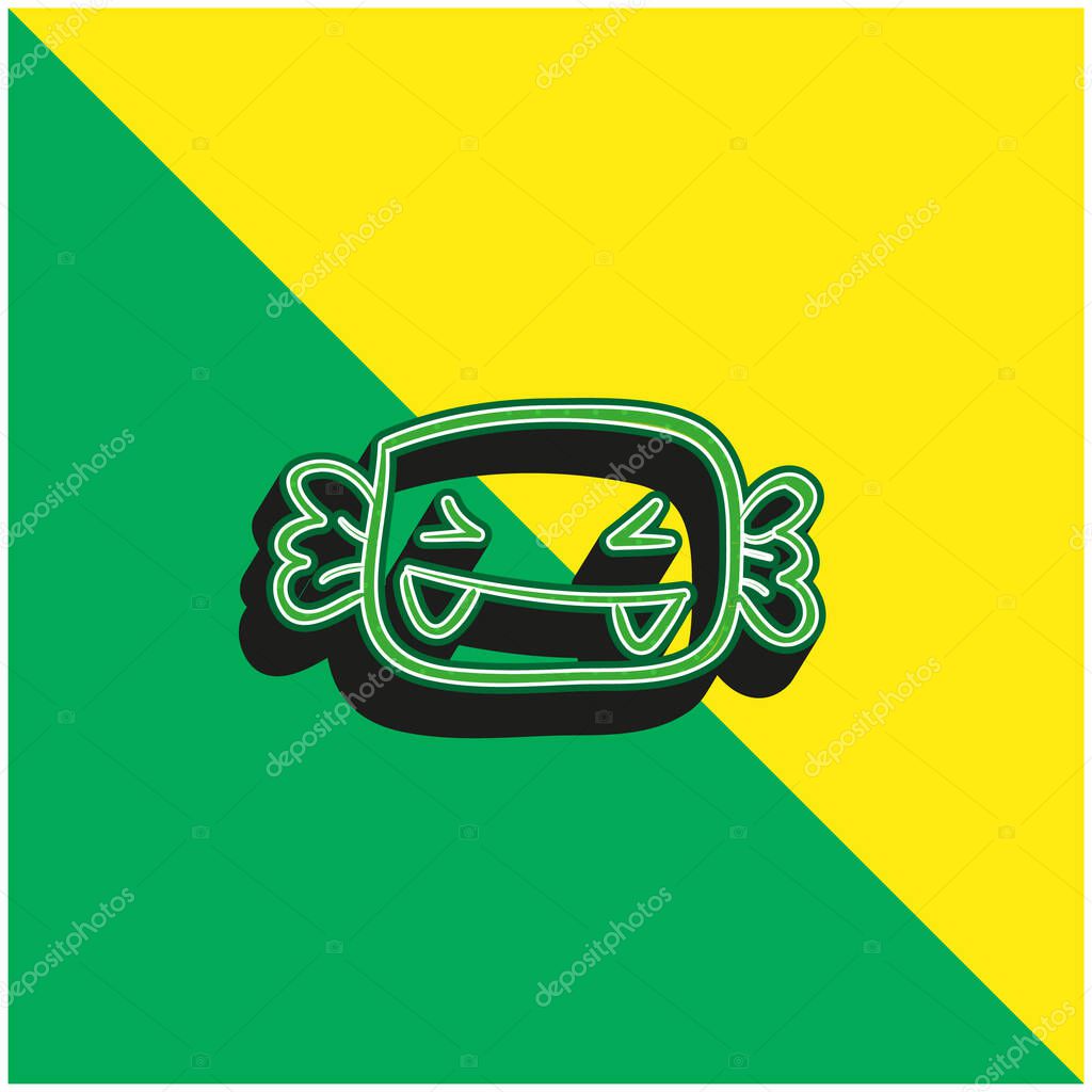 Alive Halloween Candy With Fangs Green and yellow modern 3d vector icon logo