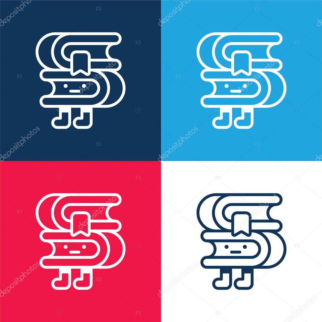 Books blue and red four color minimal icon set