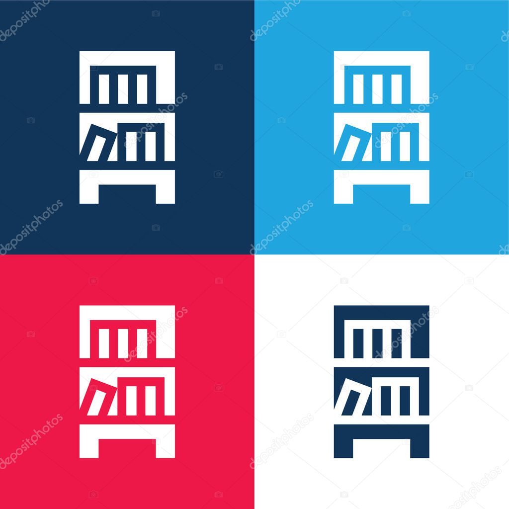 Bookcase blue and red four color minimal icon set