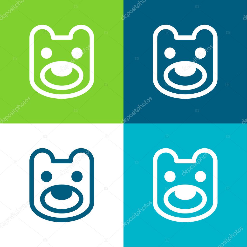 Bear Head Flat four color minimal icon set