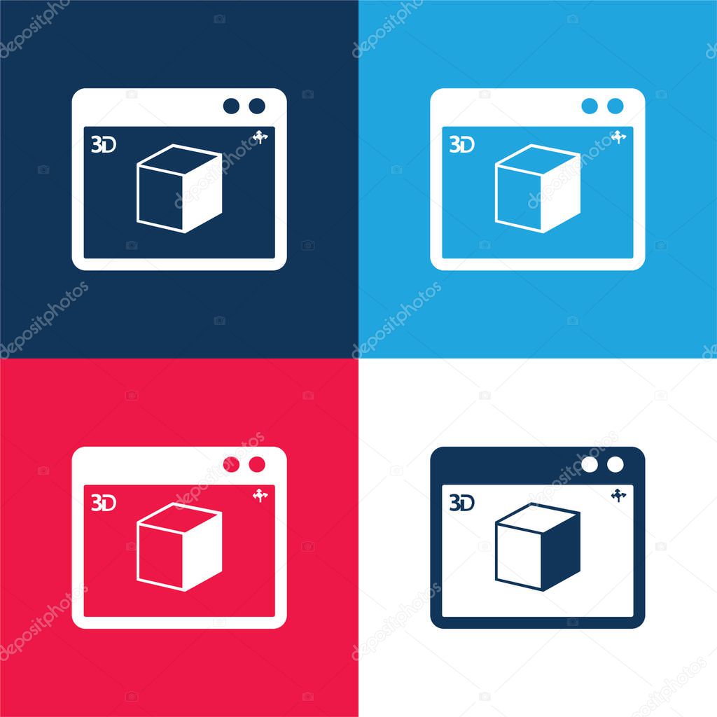 3d Printer Rectangular Window Symbol blue and red four color minimal icon set
