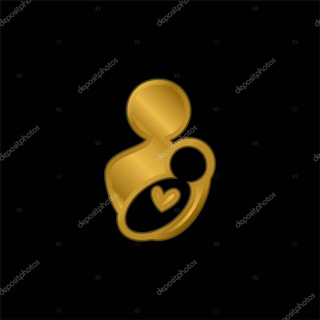 Baby And Mom gold plated metalic icon or logo vector
