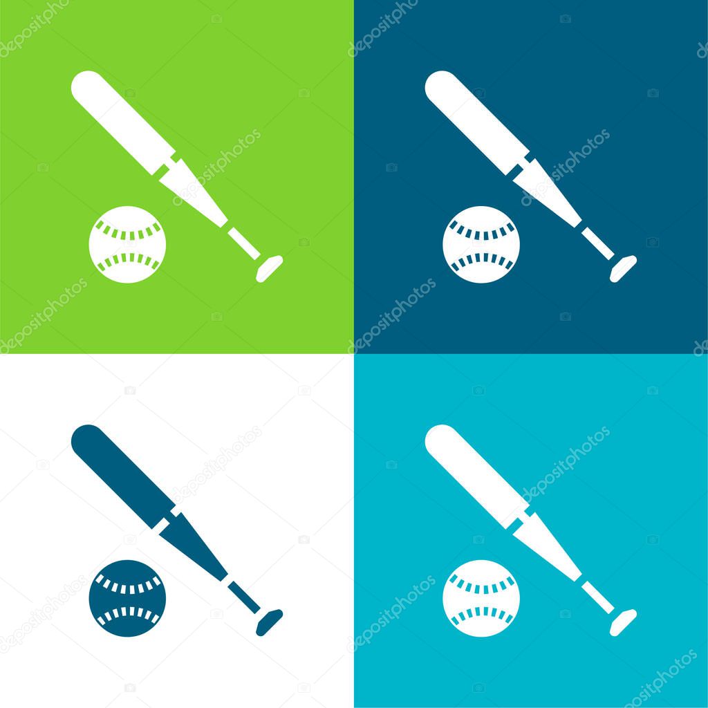 Baseball Flat four color minimal icon set