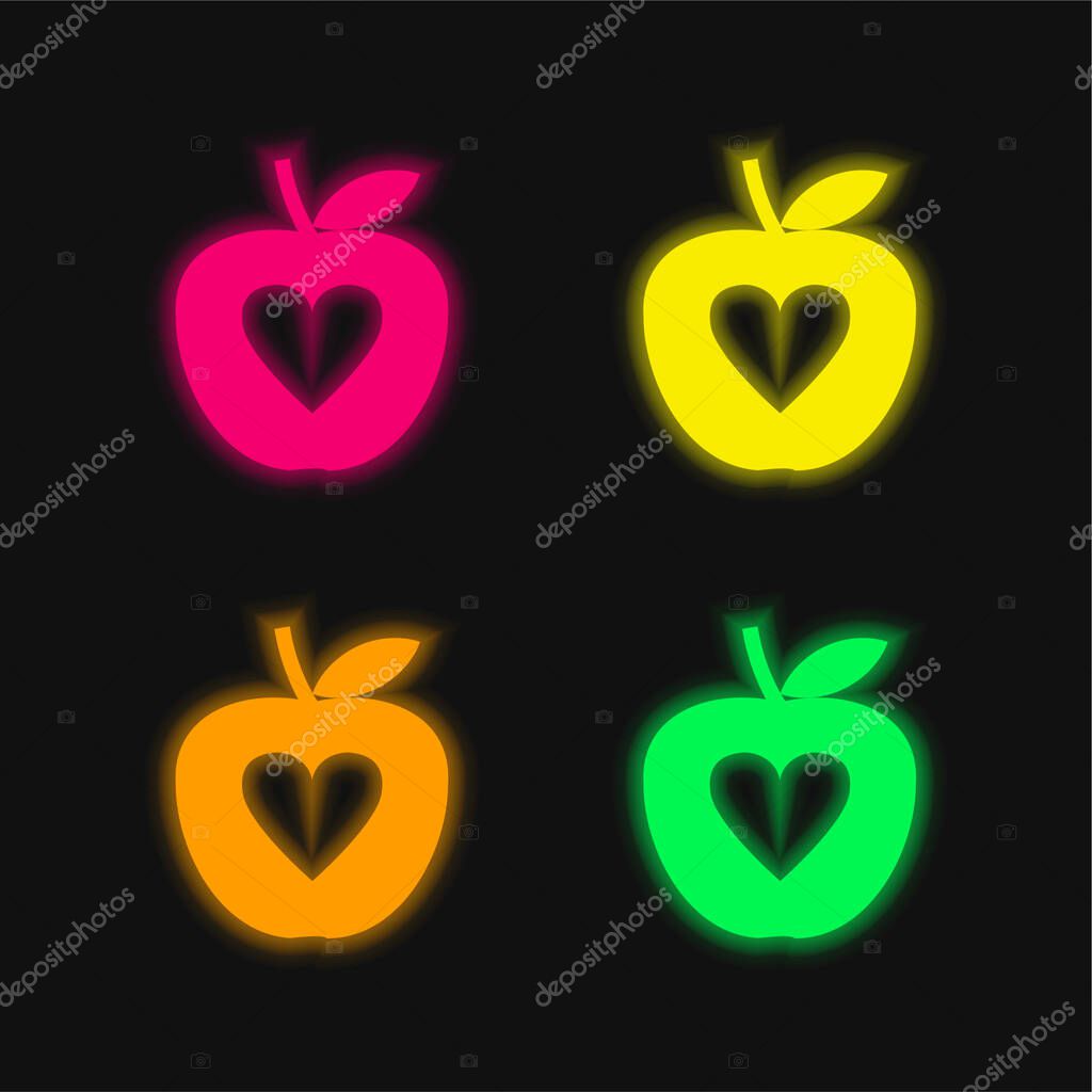 Apple four color glowing neon vector icon