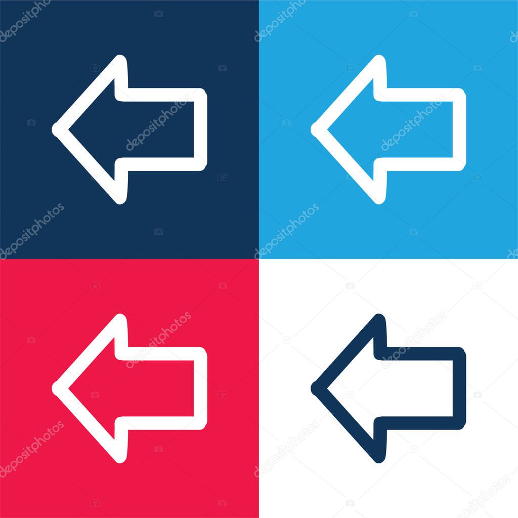 Arrow Pointing To Left Hand Drawn Outline blue and red four color minimal icon set