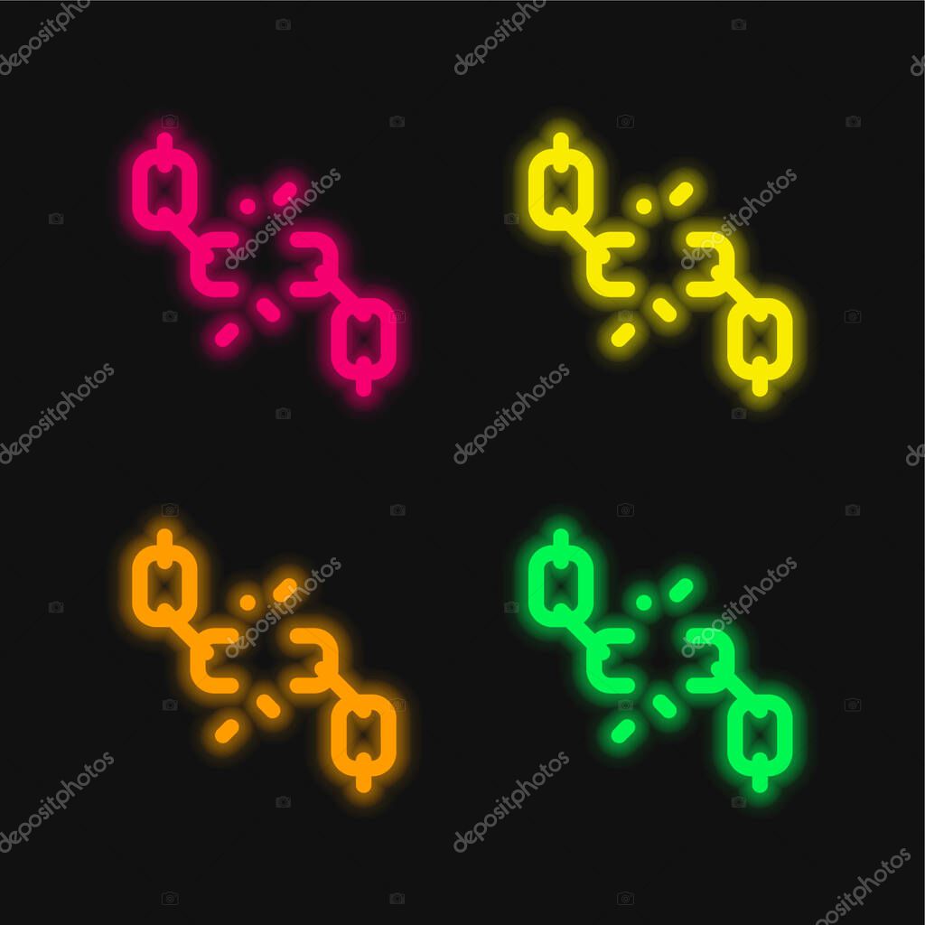Breaking four color glowing neon vector icon