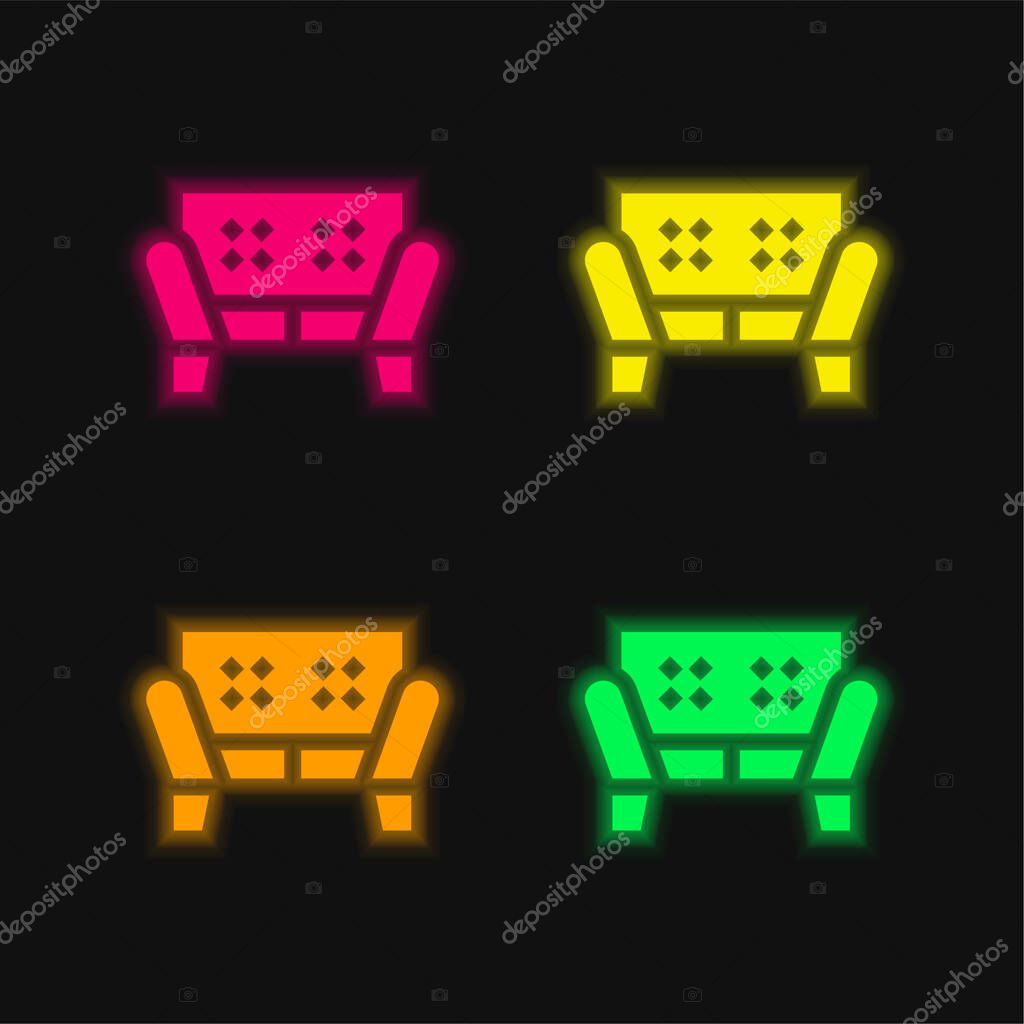 Armchair four color glowing neon vector icon