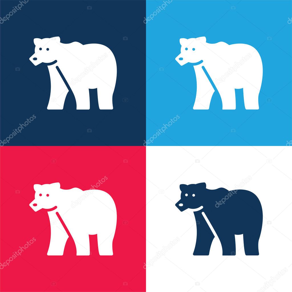 Bear blue and red four color minimal icon set