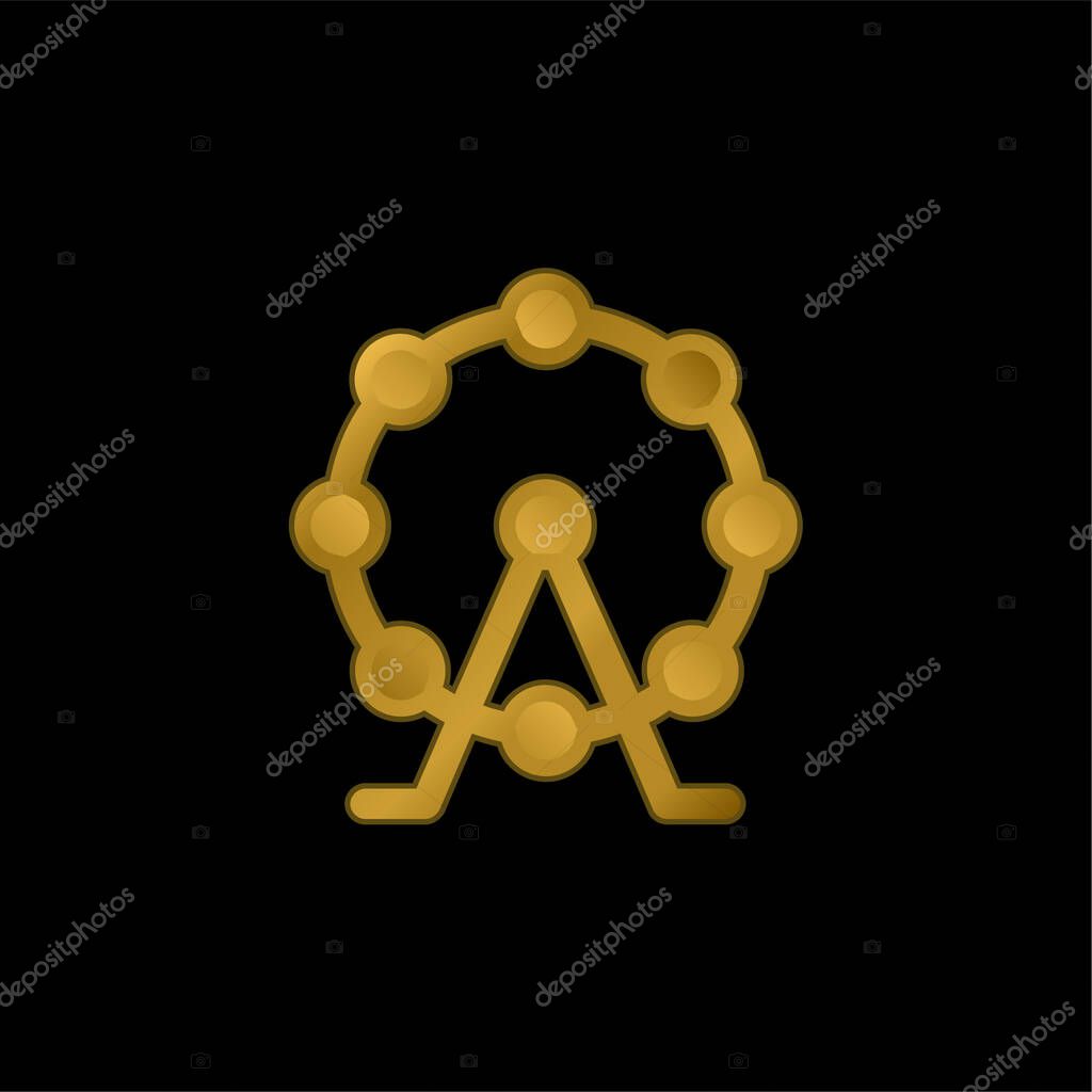 Big Ferris Wheel gold plated metalic icon or logo vector