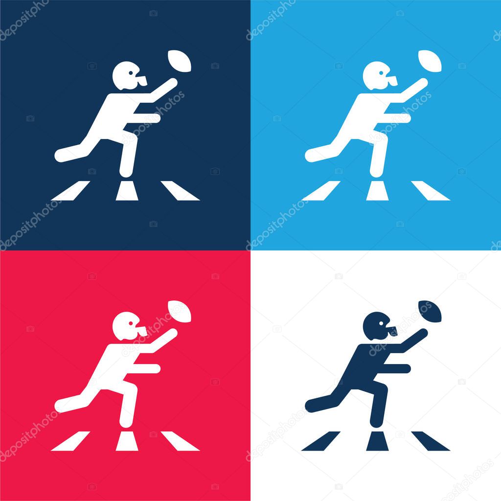 American Football Player Running With The Ball blue and red four color minimal icon set
