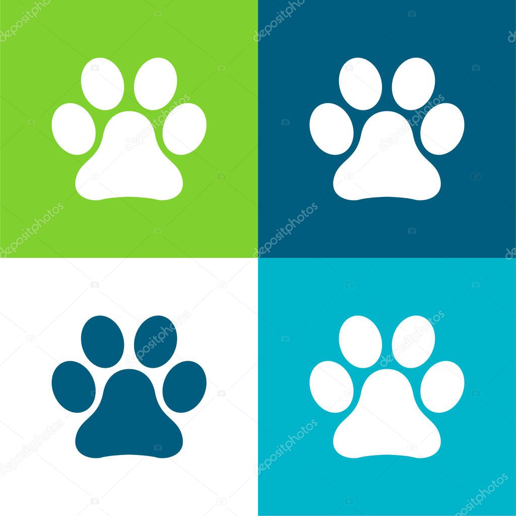 Animal Paw Print Flat four color minimal icon set