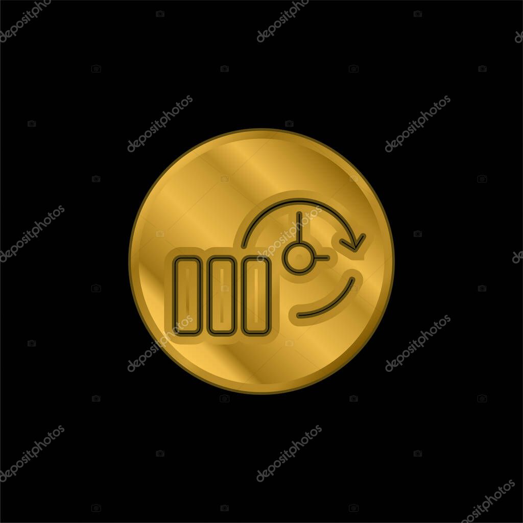 Backup Thin Outline Symbol In A Circle gold plated metalic icon or logo vector