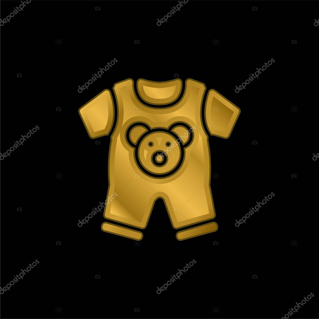 Baby Clothes gold plated metalic icon or logo vector