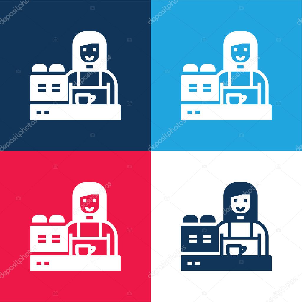 Barista blue and red four color minimal icon set