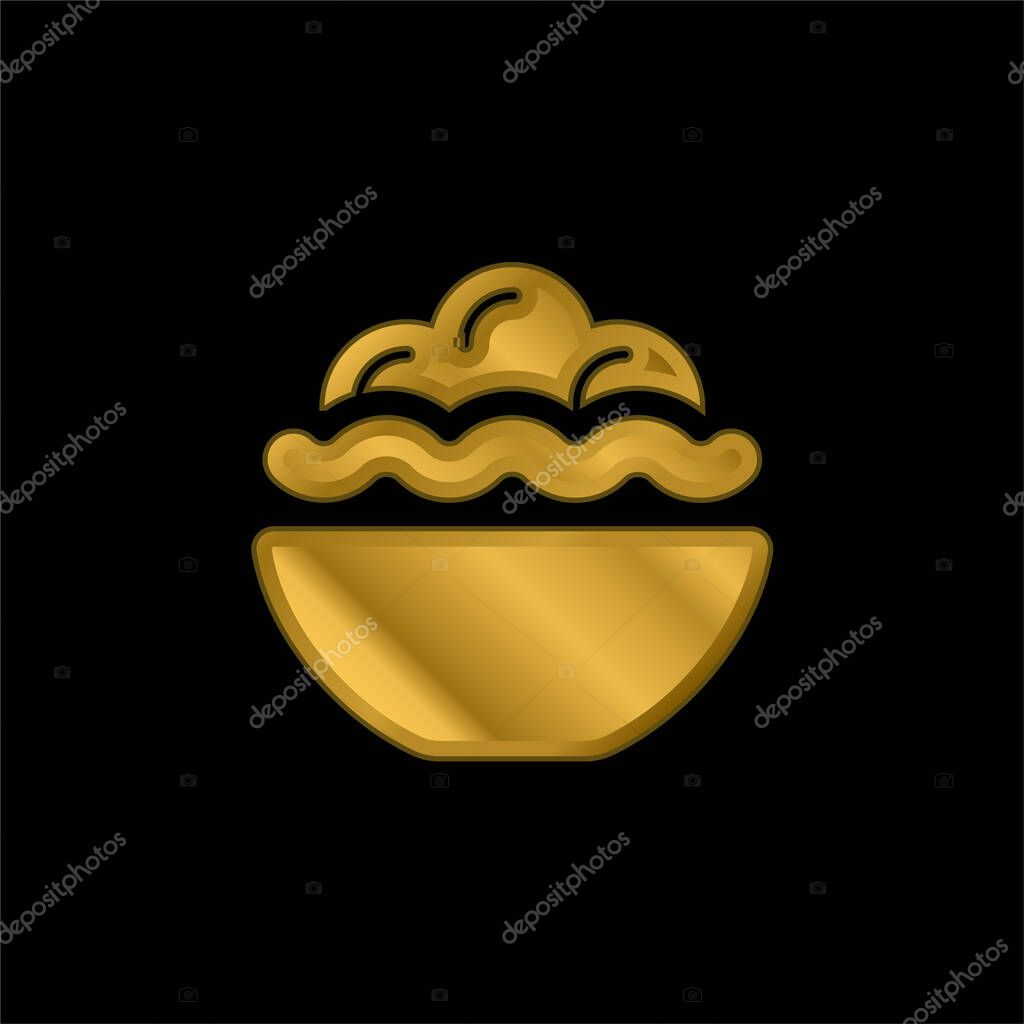 Bowl Full Of Food gold plated metalic icon or logo vector