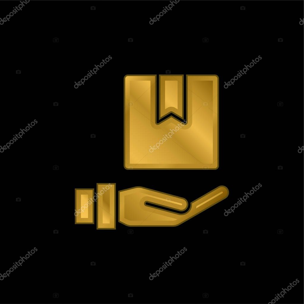 Box gold plated metalic icon or logo vector