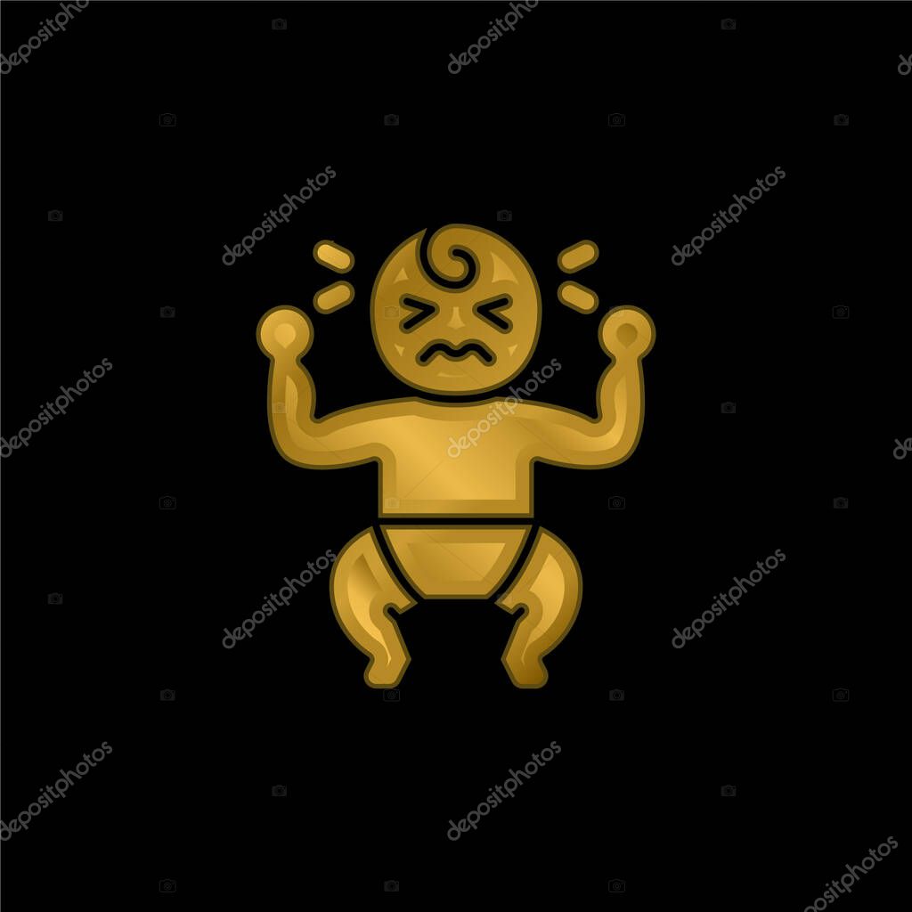 Baby Crying gold plated metalic icon or logo vector